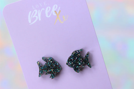 Rainbow Glitter Fish - Stud Earrings