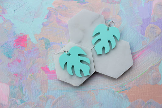 Mint Jungle Leaf - Dangle Earrings